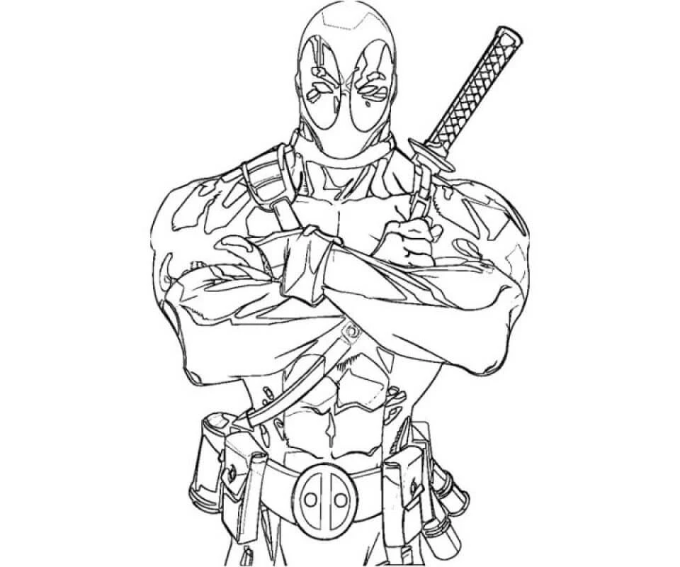 Deadpool boyama sayfası #14 – ilkokul öğrencileri için, hayal gücünü besler