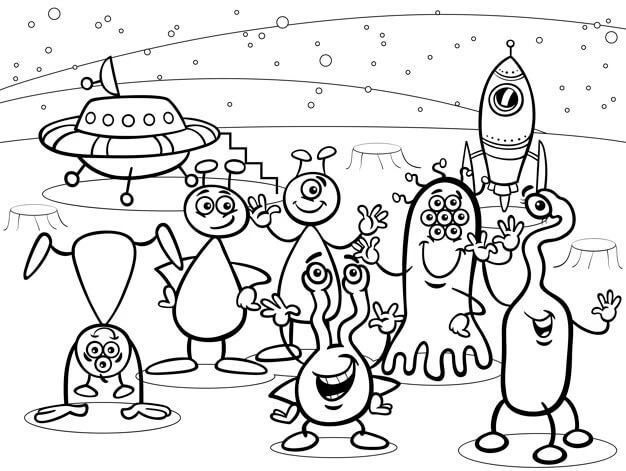 UFO boyama sayfası – sanatsal çalışma, çocuklar için