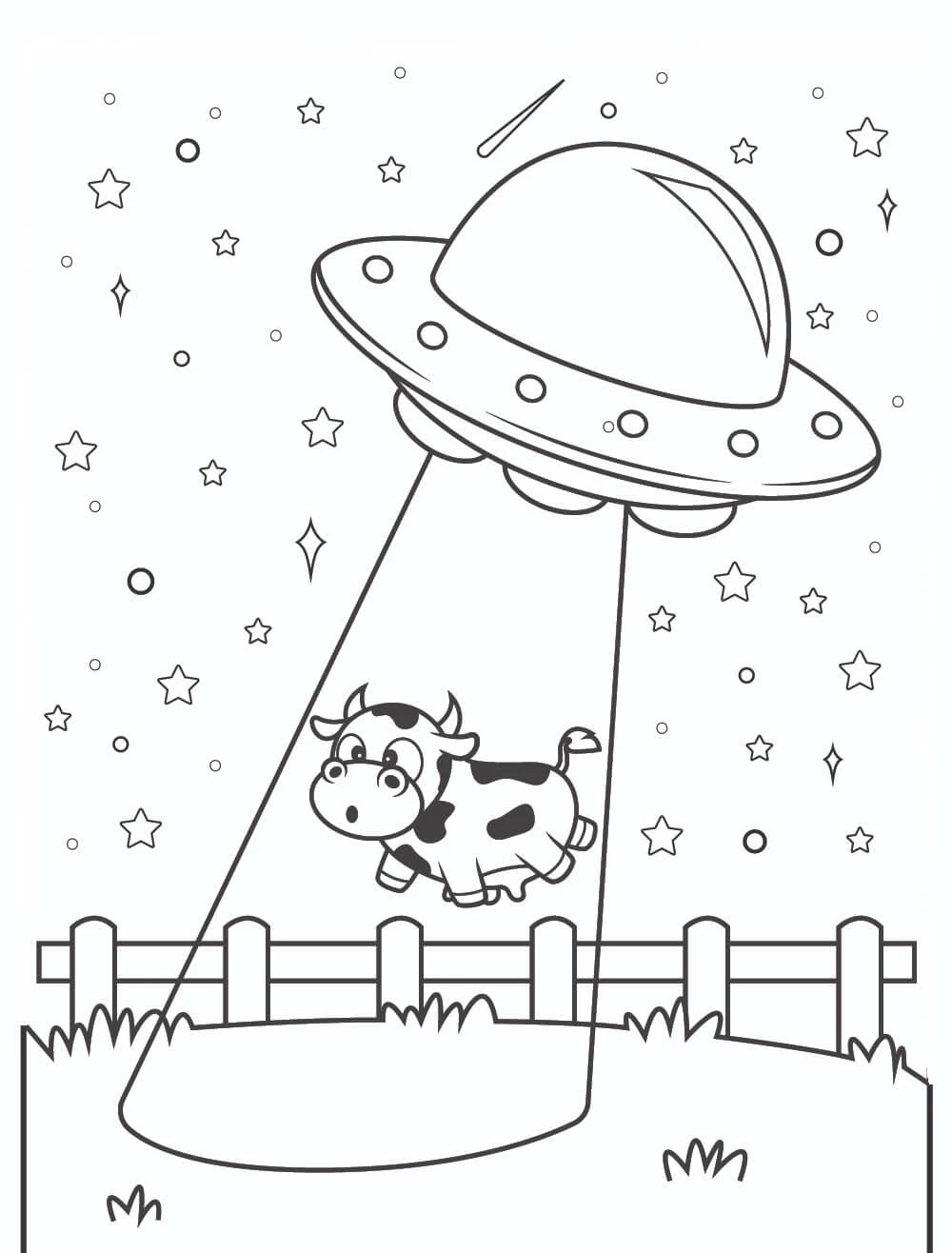 UFO boyama sayfası – basit çizim, kolay boyama