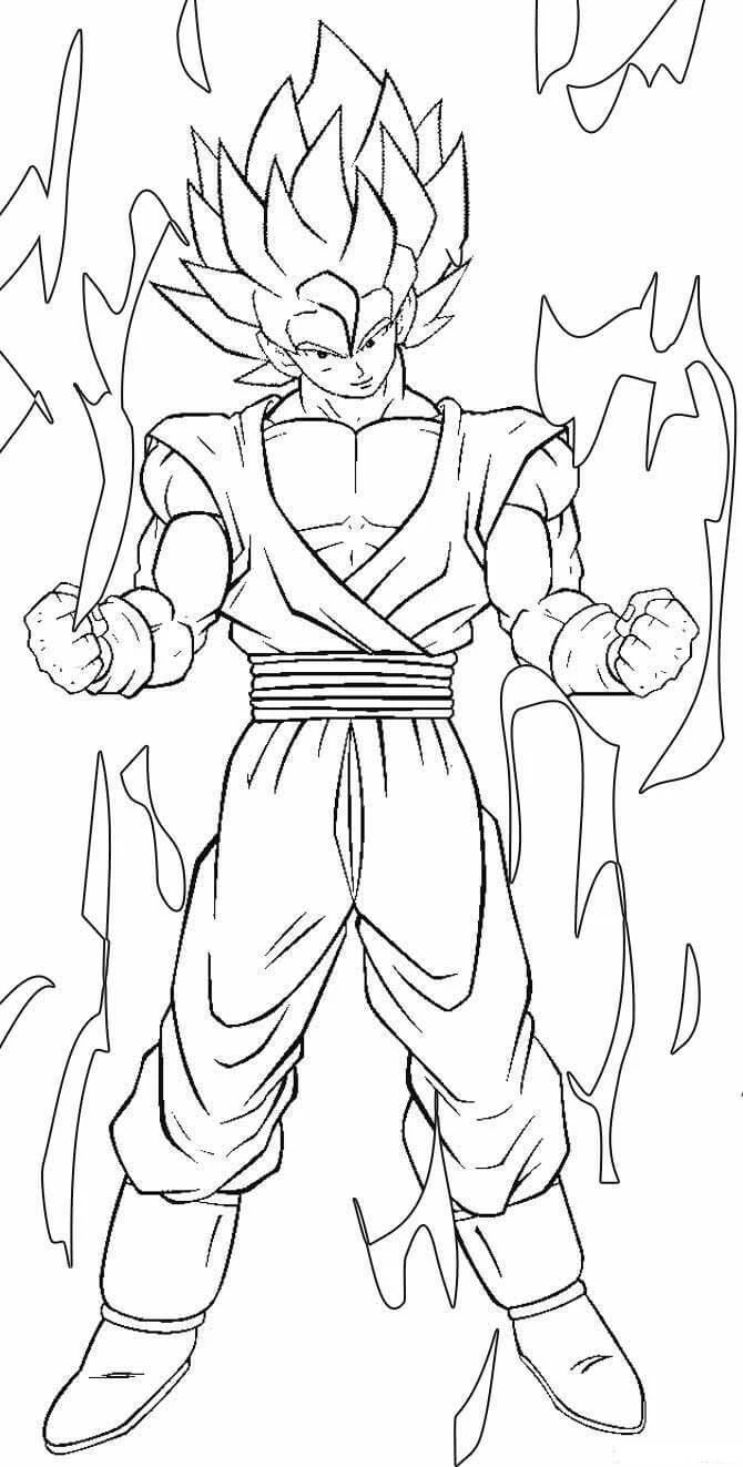 Son Goku boyama sayfası – renkli çizimler, okul öncesi