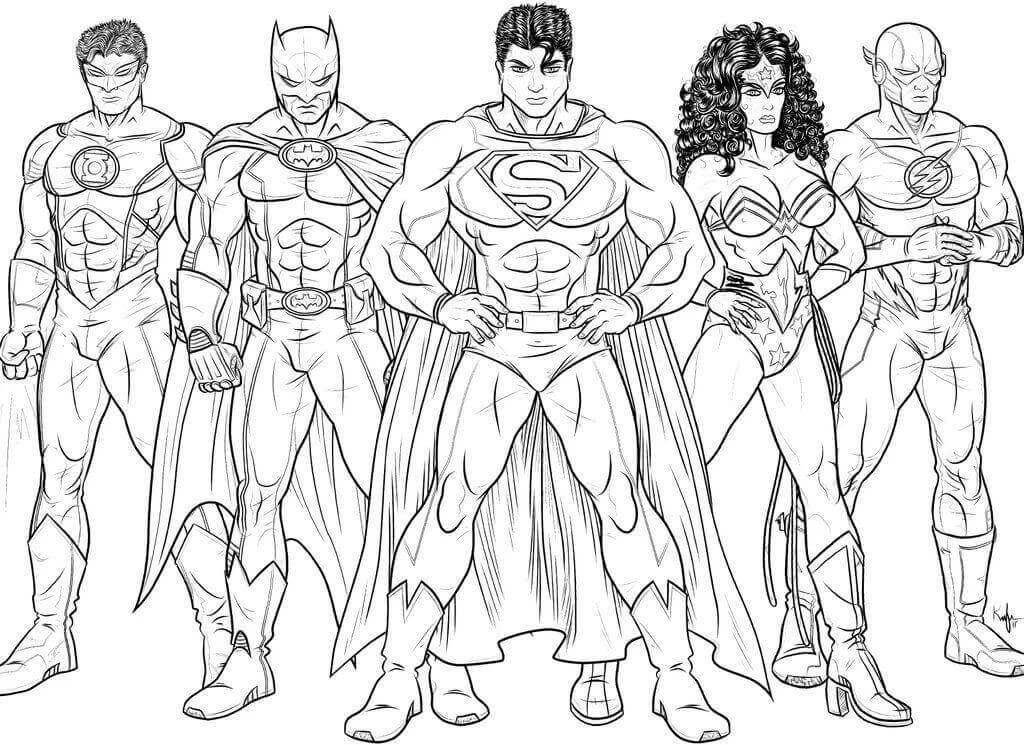 Adalet Birliği (Justice League) boyama sayfası – boyama çalışması, yaratıcılığı geliştirir