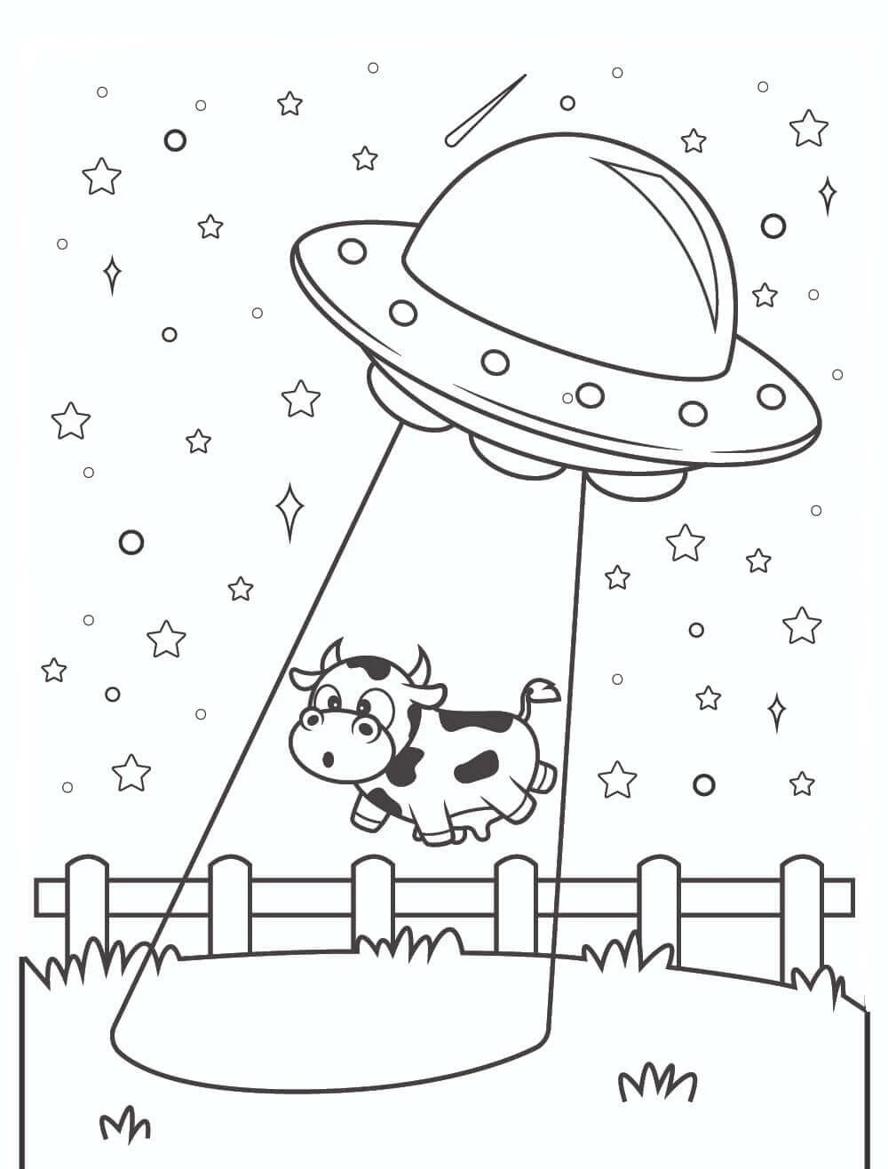 UFO boyama sayfası – basit çizim, kolay boyama