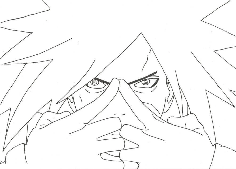 Madara Uchiha boyama sayfası – boyama etkinliği, çocuk aktivitesi