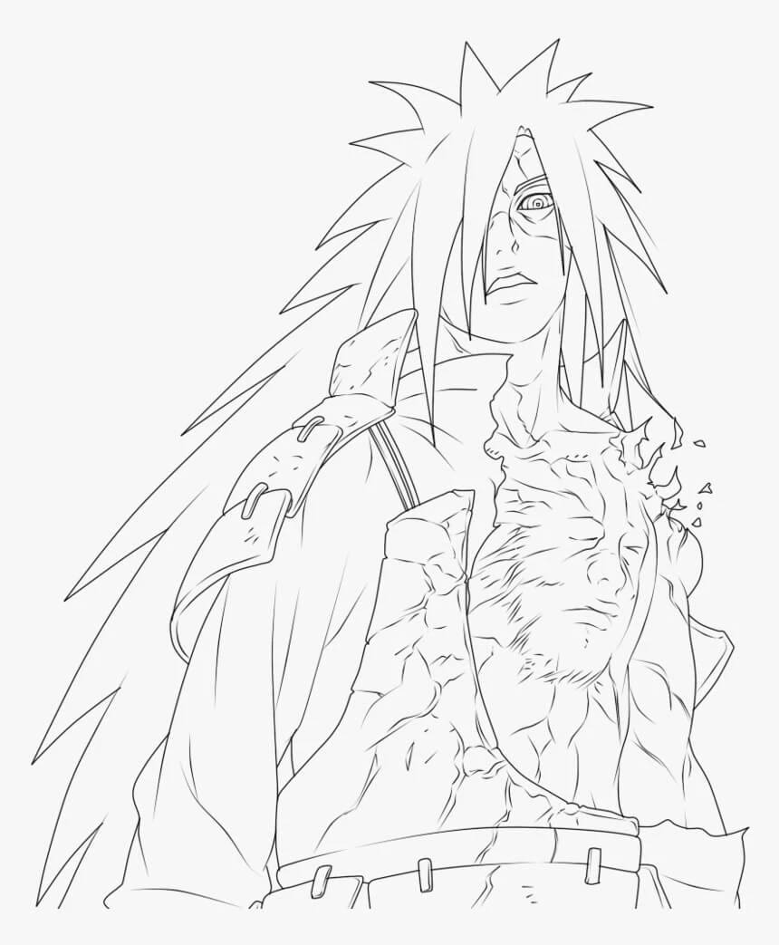 Madara Uchiha boyama sayfası – çizgi film temalı, basit çizim
