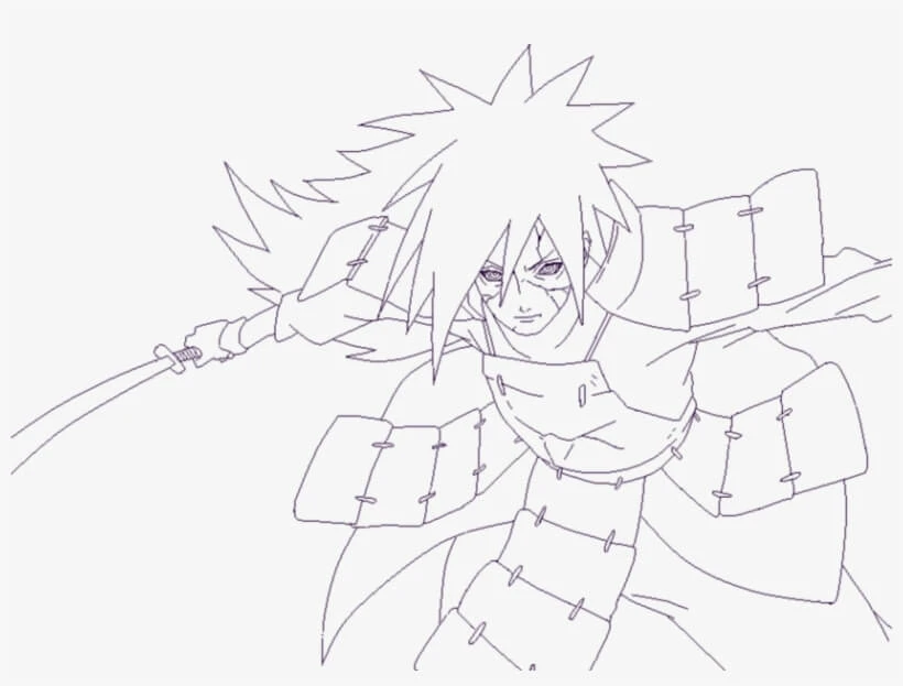 Madara Uchiha boyama sayfası – eğlenceli etkinlik, el becerilerini geliştirir