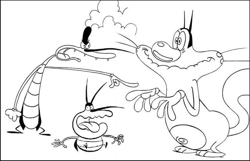 Oggy boyama sayfası – keyifli zaman, renkli çizimler