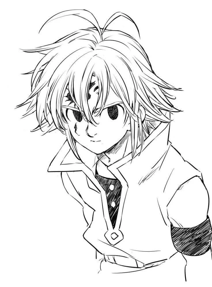 Meliodas boyama sayfası – eğlenceli etkinlik, el becerilerini geliştirir
