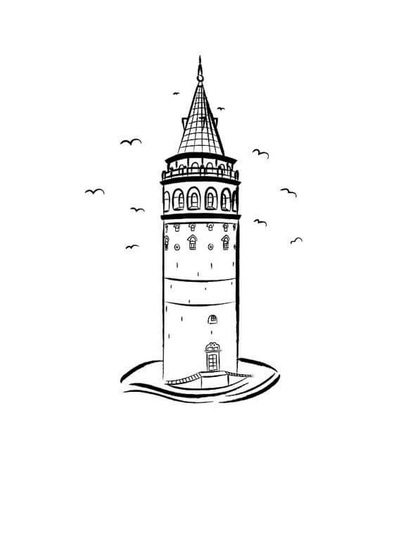 Kule boyama sayfası – renkli çizimler, okul öncesi