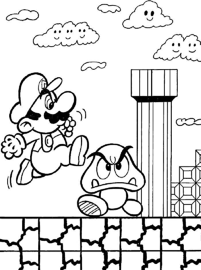 Süper Mario boyama sayfası – kolay boyama, eğitici aktivite