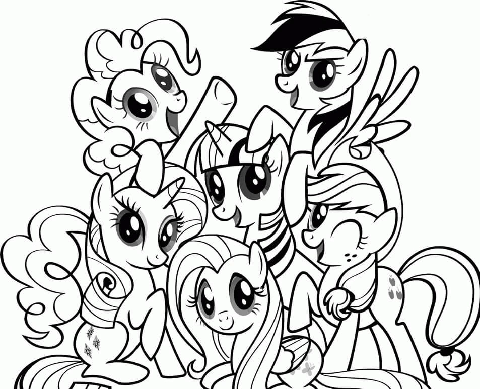Pony boyama sayfası – renkli çizimler, okul öncesi