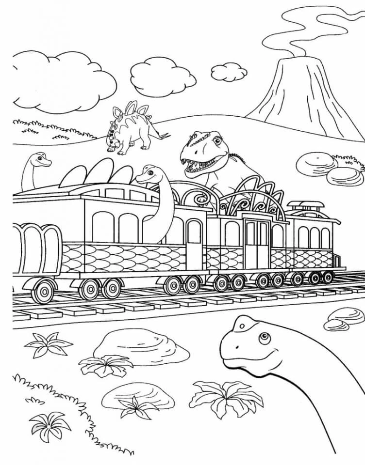 Dinozor Treni boyama sayfası – boyama etkinliği, çocuk aktivitesi