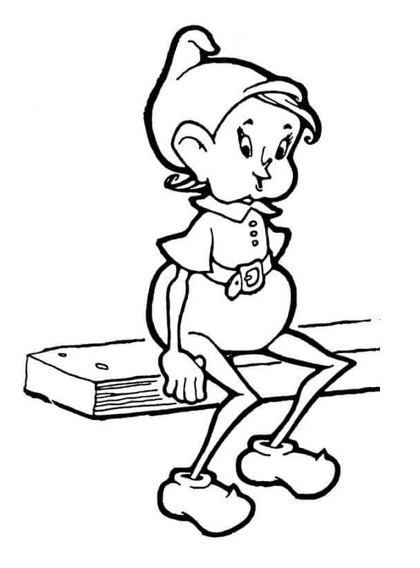 Raftaki Elf boyama sayfası – çocuk aktivitesi, PDF indir