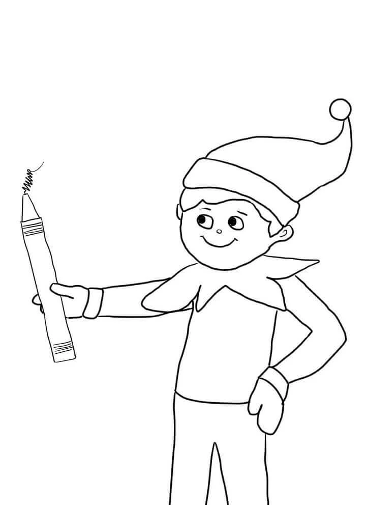 Raftaki Elf boyama sayfası – sanatsal çalışma, çocuklar için