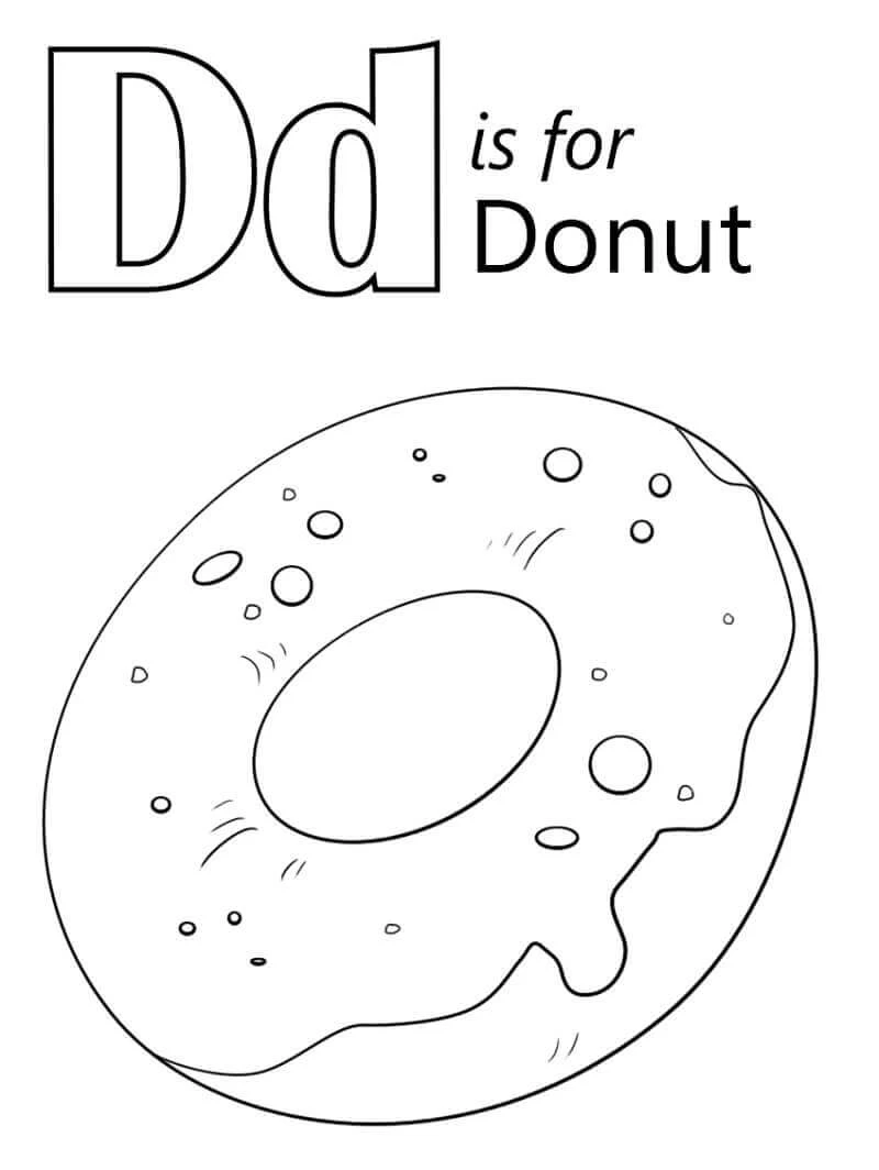 D Harfi boyama sayfası – PDF indir, sevimli karakter