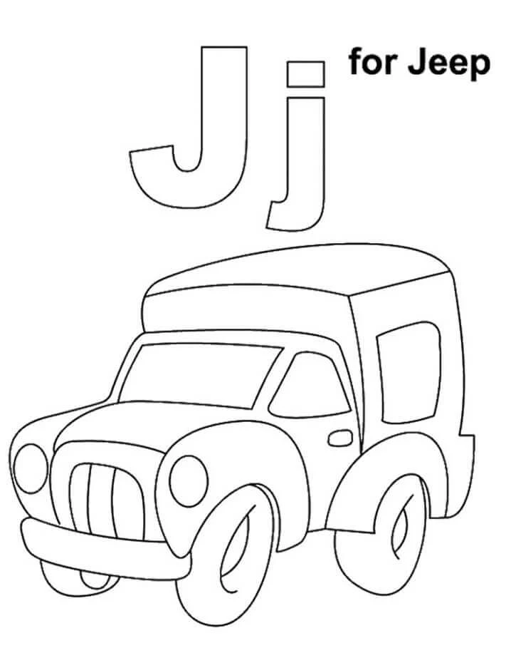 J Harfi boyama sayfası – PDF indir, sevimli karakter
