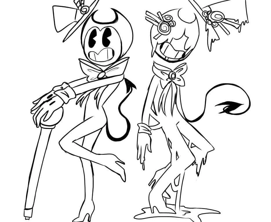 Bendy ve Mürekkep Makinesi boyama sayfası – renkli çizimler, okul öncesi