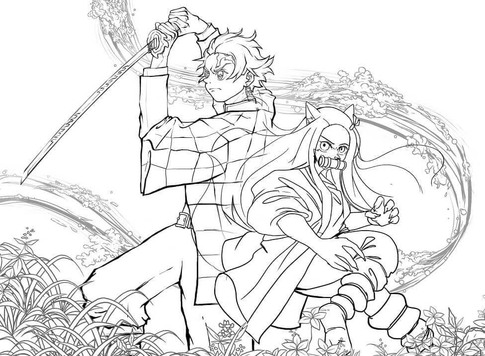 İblis Avcısı (Demon Slayer) boyama sayfası – okul öncesi, evde etkinlik