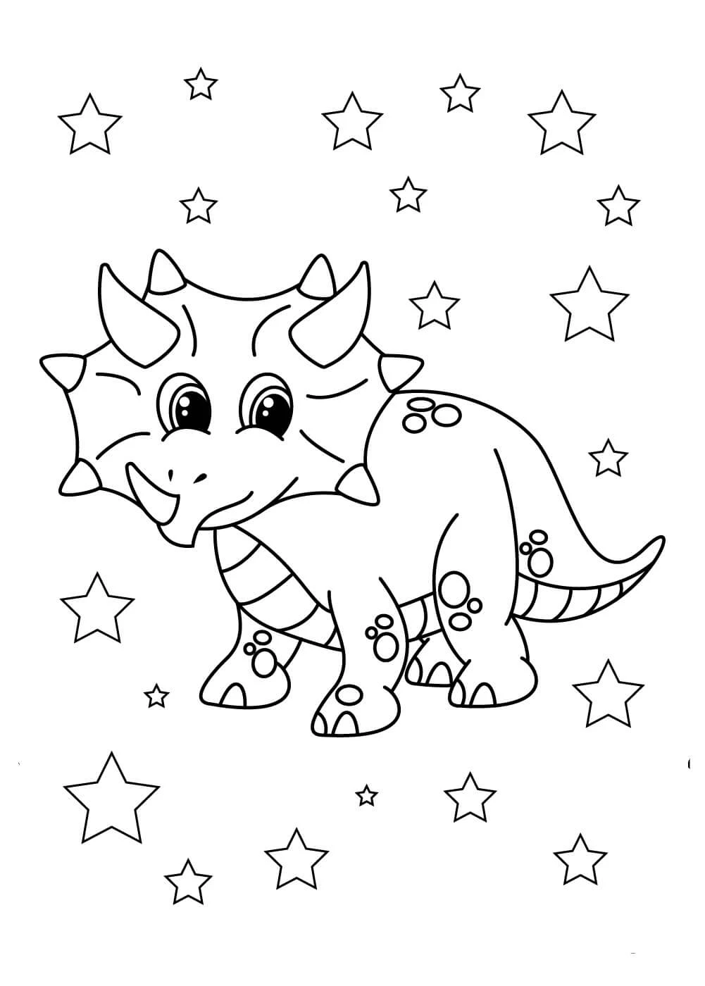 Triceratops boyama sayfası – sevimli karakter, sanatsal çalışma
