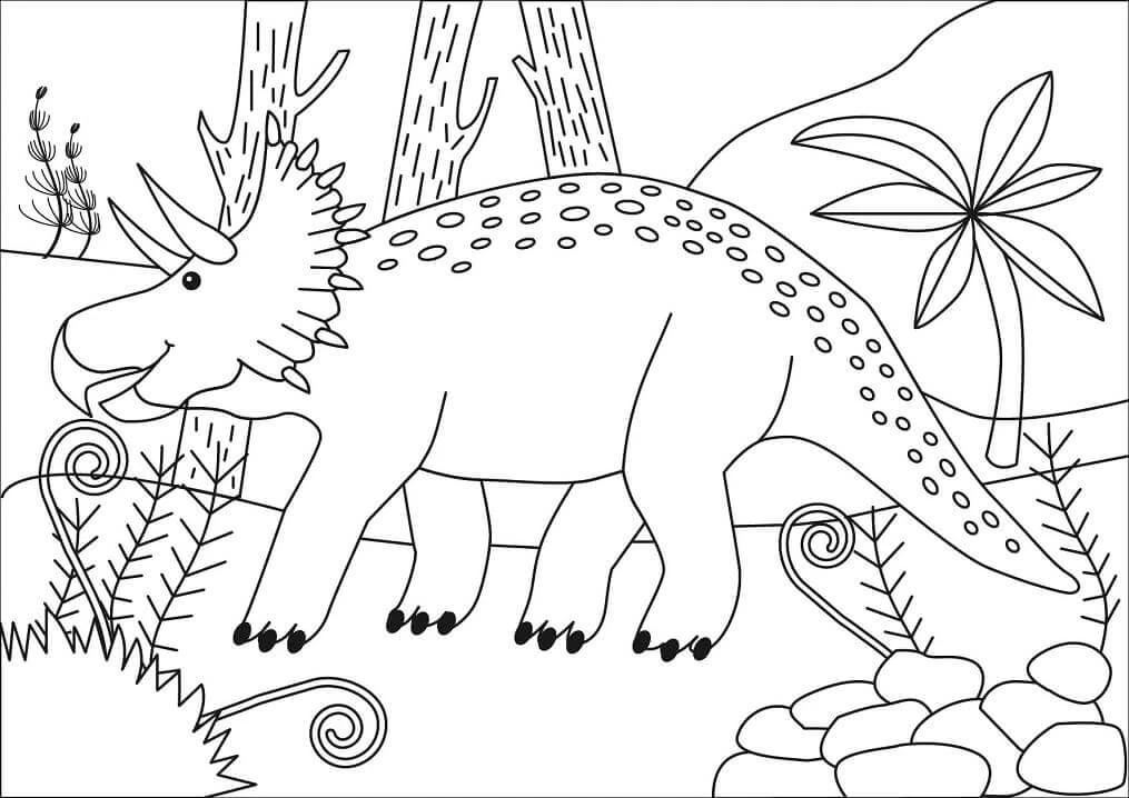 Triceratops boyama sayfası – renkli çizimler, okul öncesi