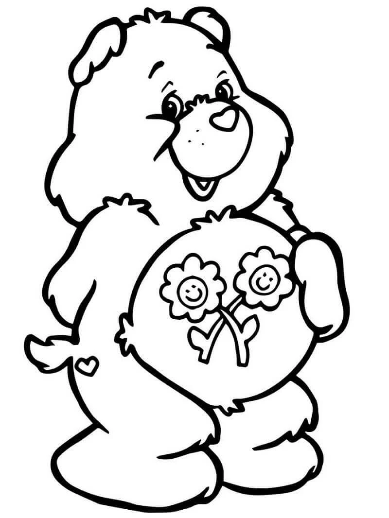 Care Bear boyama sayfası – okul öncesi, evde etkinlik