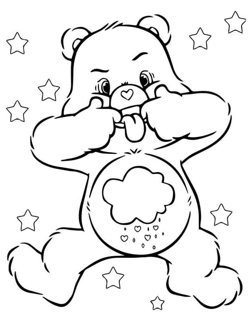 Care Bear boyama sayfası – basit çizim, kolay boyama