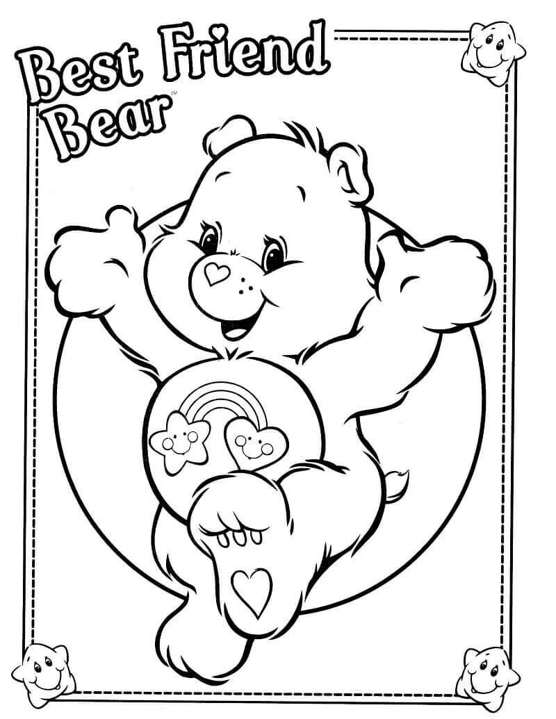 Care Bear boyama sayfası – renkli çizimler, okul öncesi