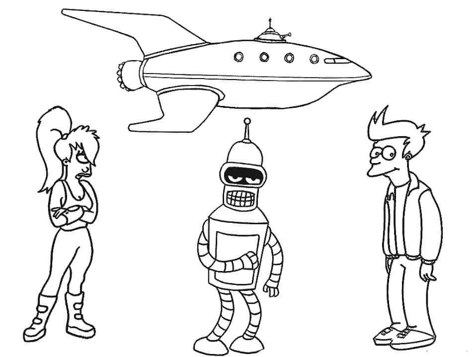 Futurama boyama sayfası – eğlenceli etkinlik, el becerilerini geliştirir