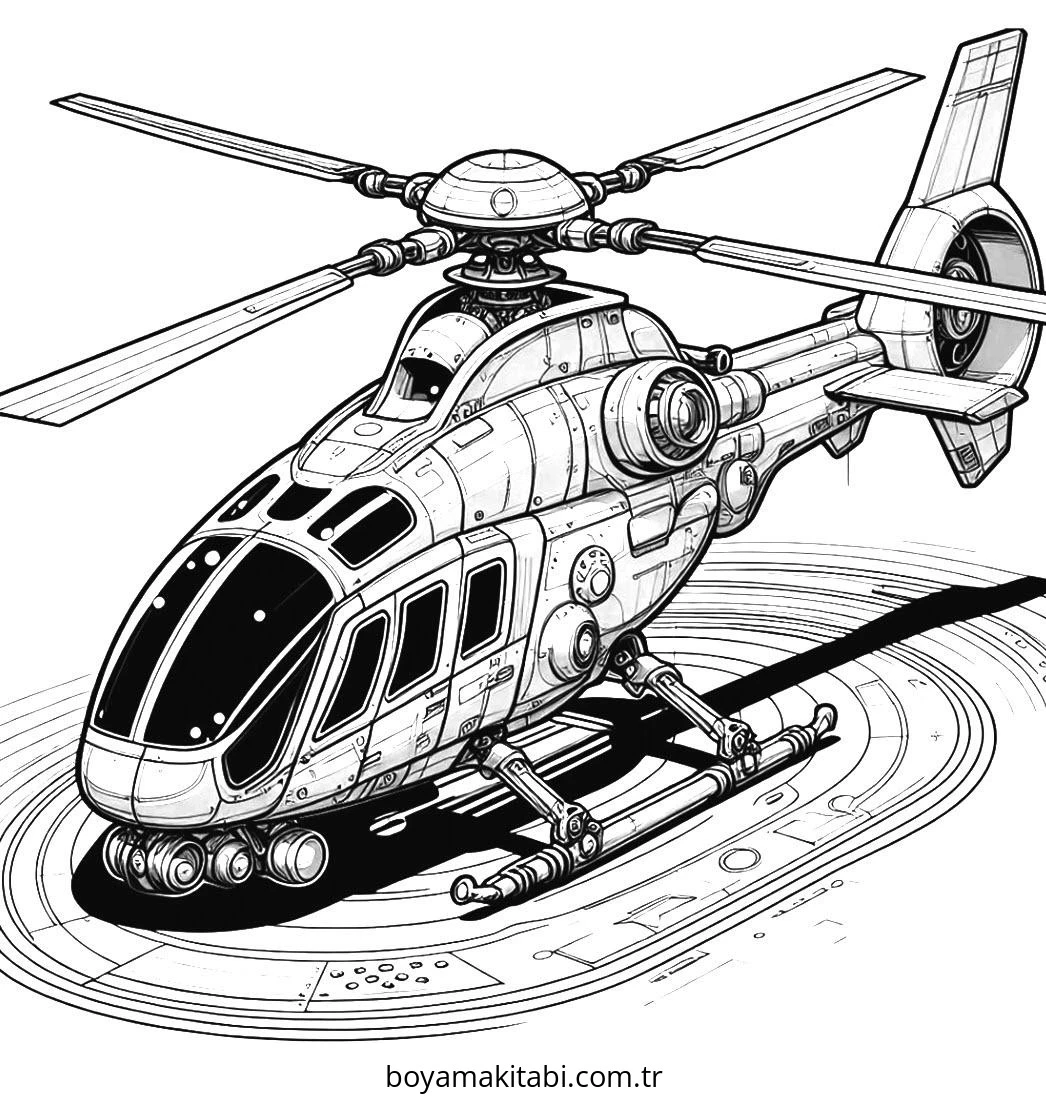 Helikopter boyama sayfası – sevimli karakter, sanatsal çalışma
