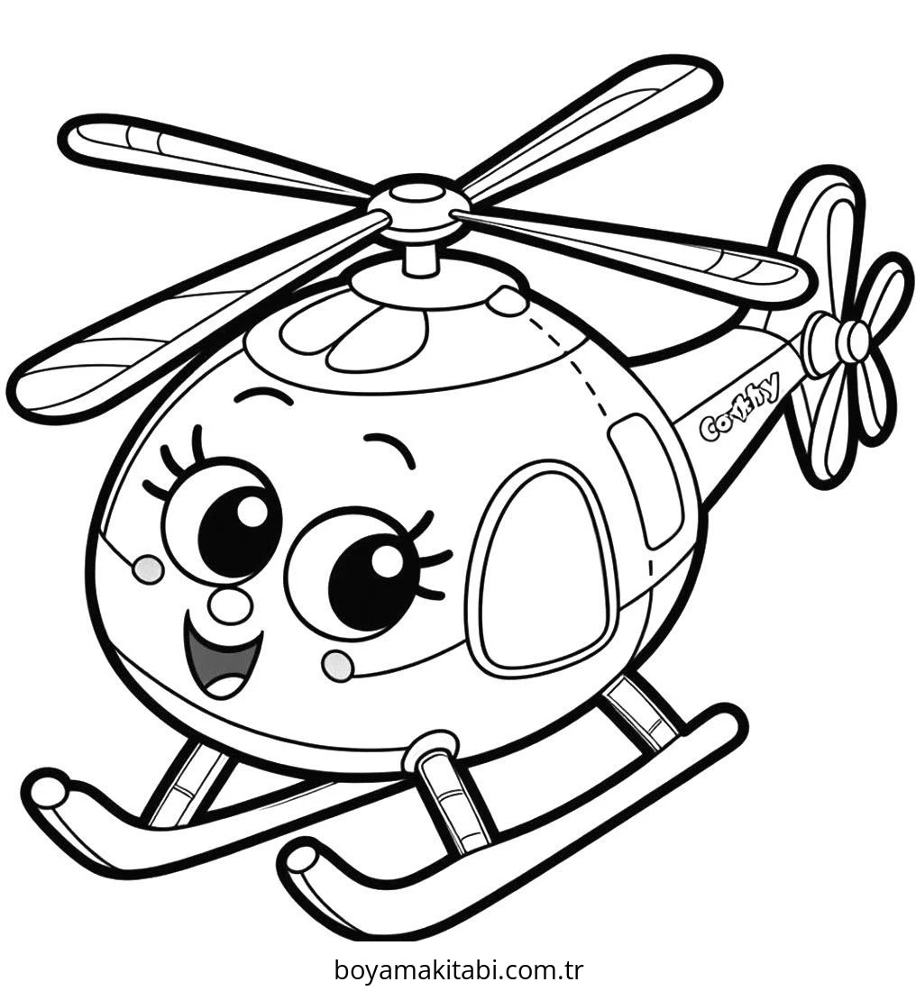 Helikopter boyama sayfası – çizgi film temalı, basit çizim