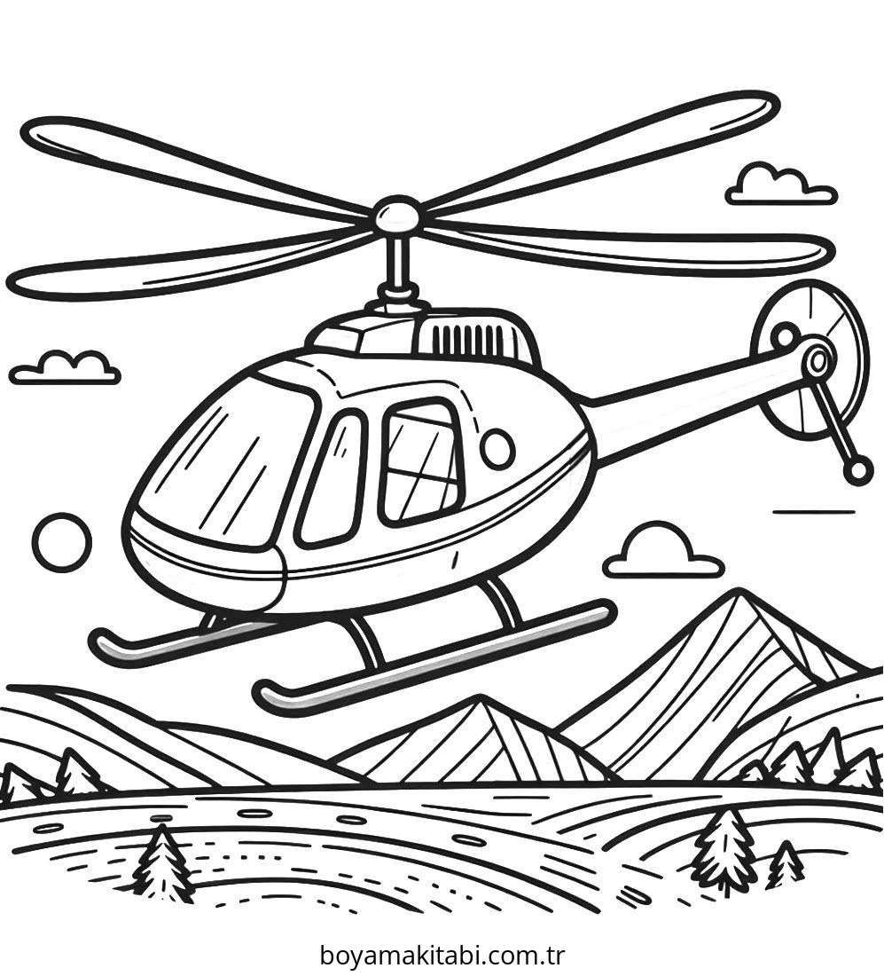 Helikopter boyama sayfası – el becerilerini geliştirir, boyama çalışması