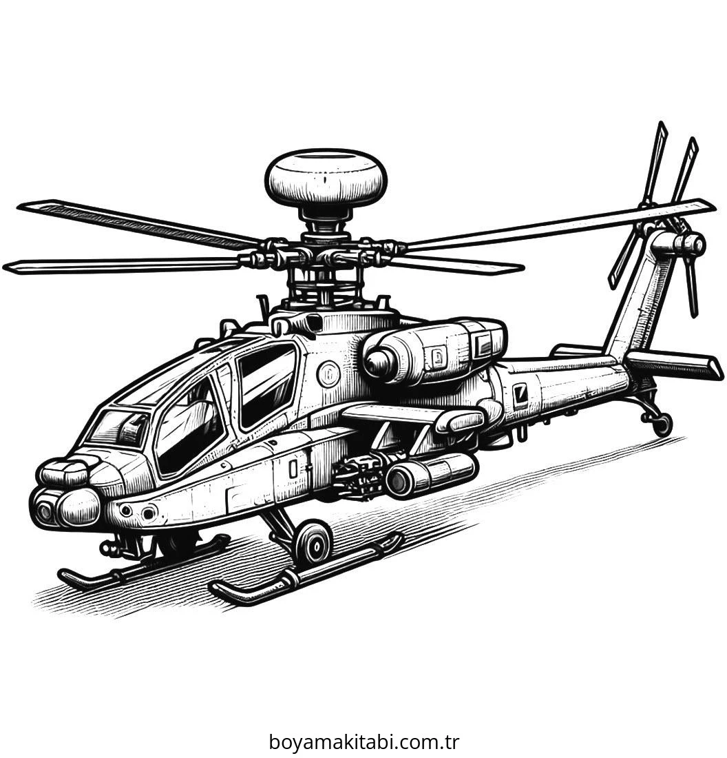 Helikopter boyama sayfası – evde etkinlik, ücretsiz yazdır