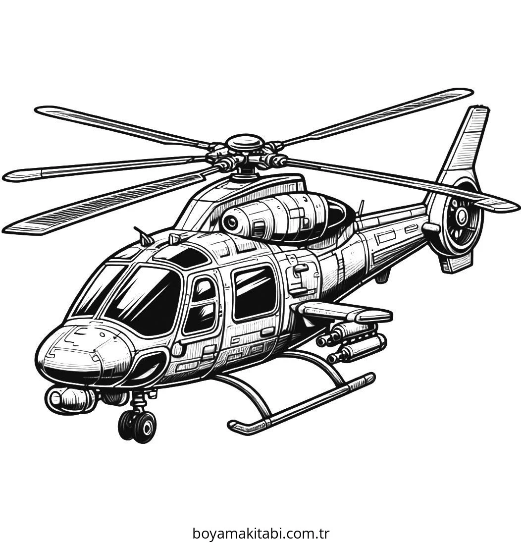 Helikopter boyama sayfası – çocuk aktivitesi, PDF indir