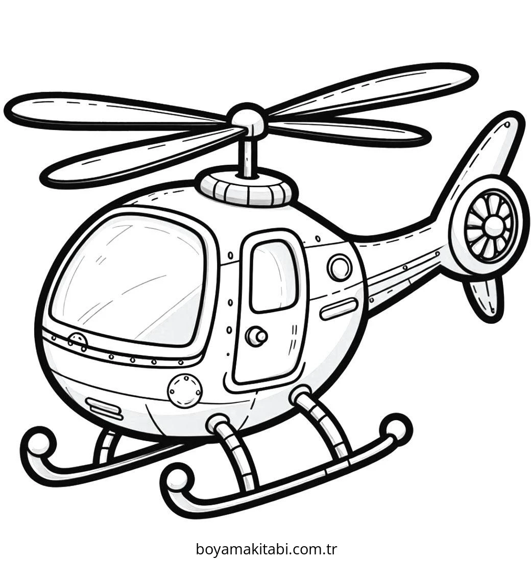 Helikopter boyama sayfası – basit çizim, kolay boyama