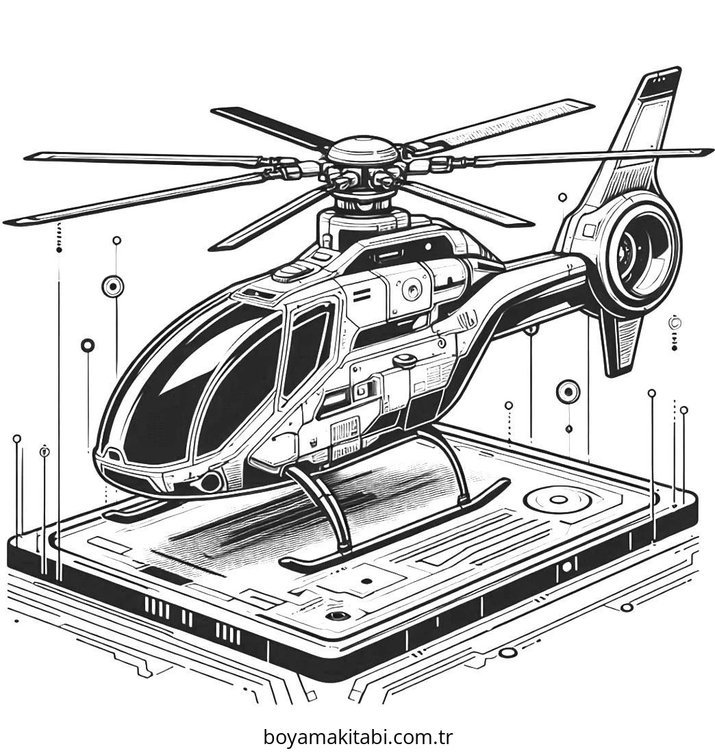 Helikopter boyama sayfası – renkli çizimler, okul öncesi