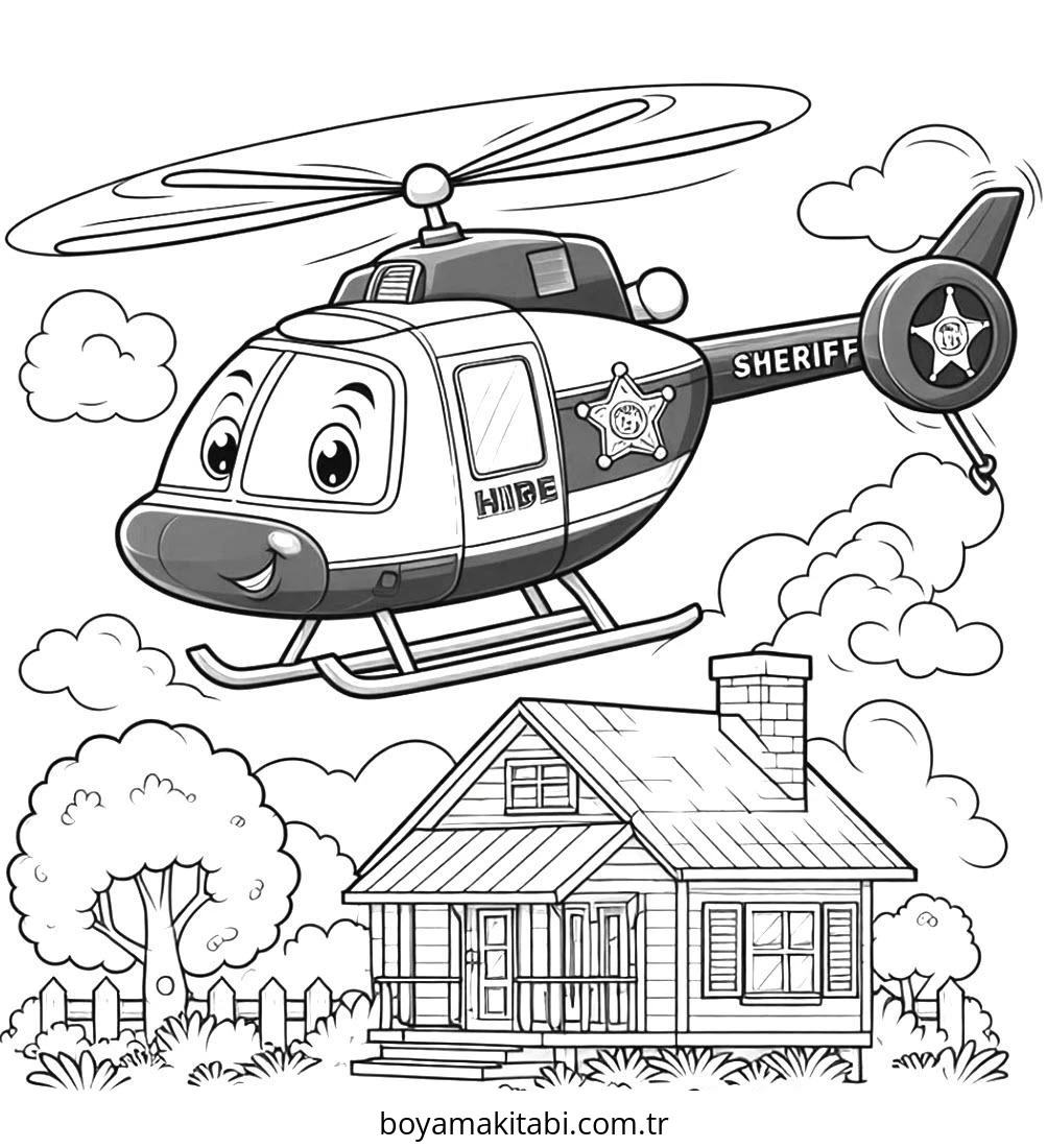 Helikopter boyama sayfası – çocuklar için, çizgi film temalı