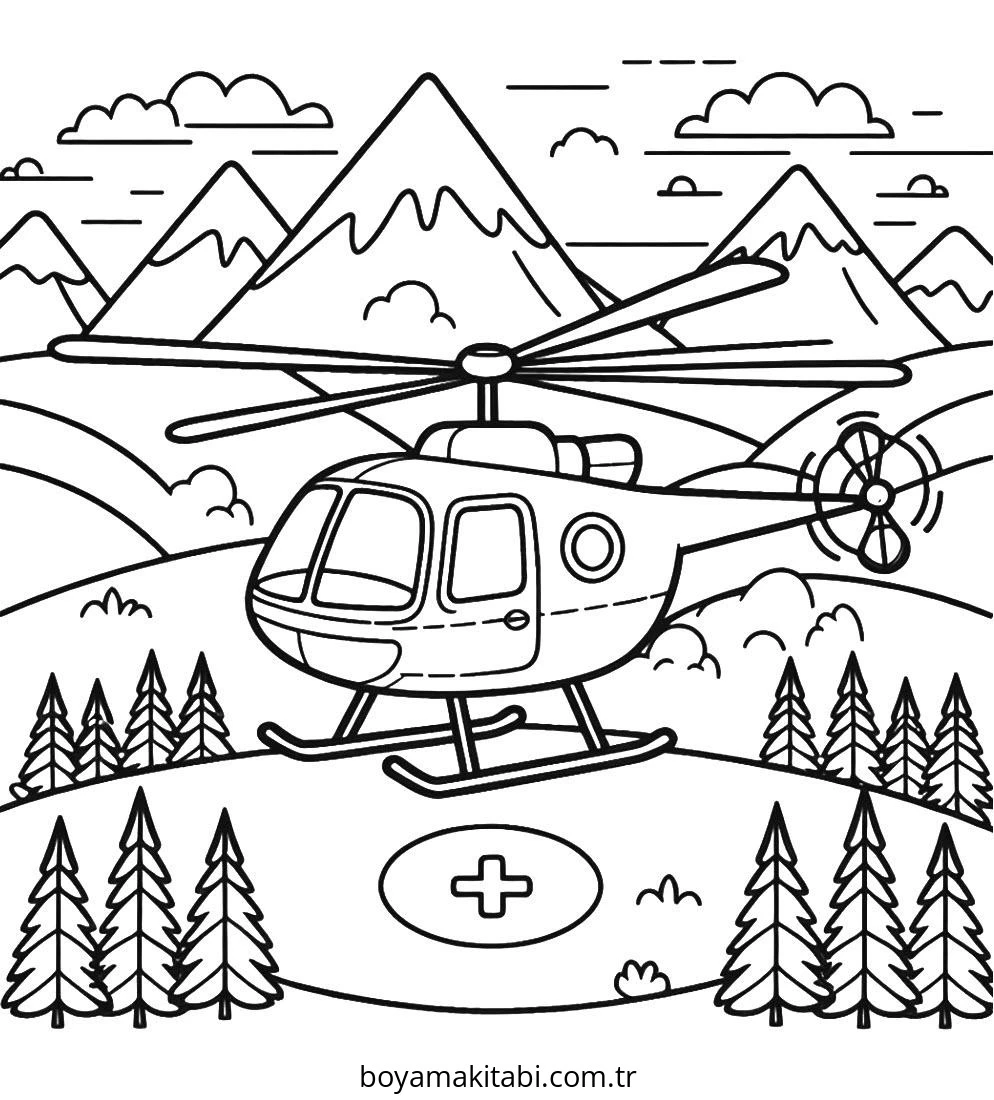 Helikopter boyama sayfası – kolay boyama, eğitici aktivite