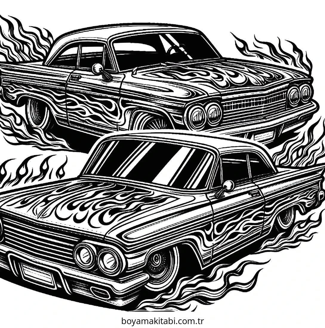 Lowrider boyama sayfası – eğlenceli etkinlik, el becerilerini geliştirir