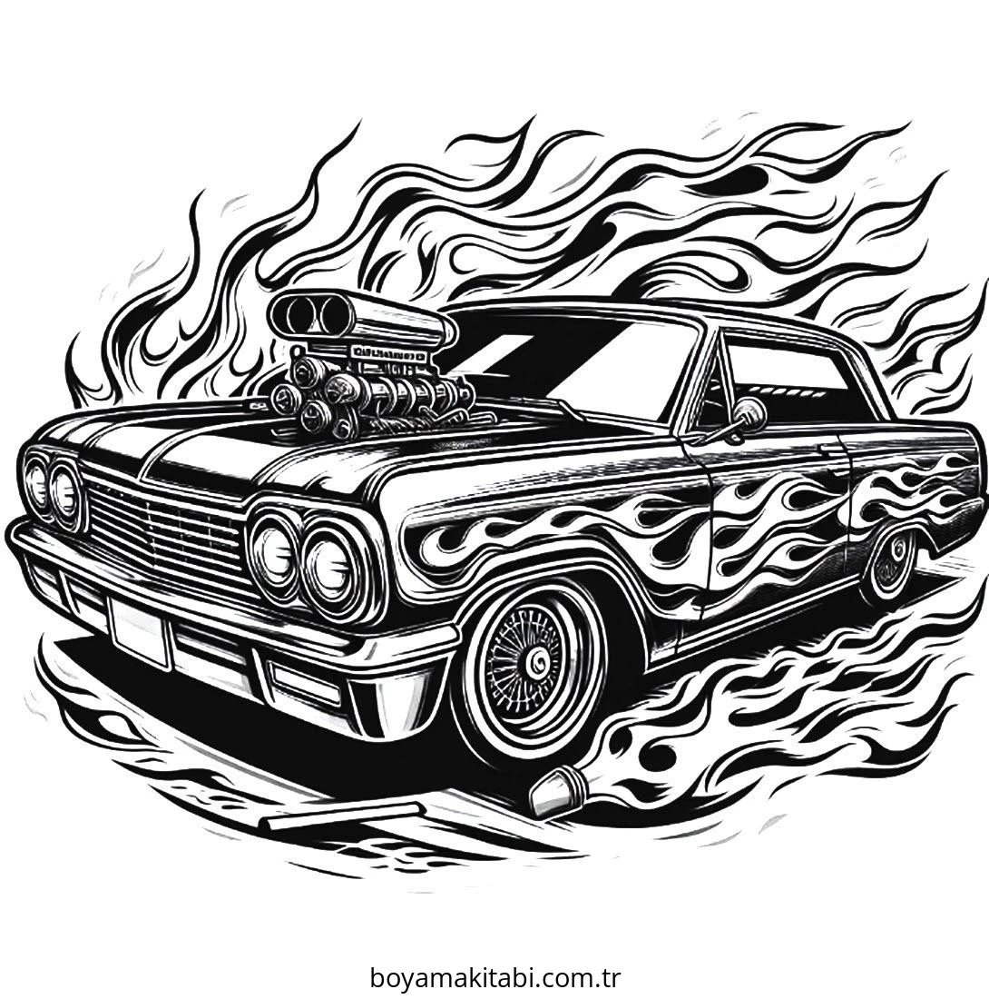 Lowrider boyama sayfası – boyama etkinliği, çocuk aktivitesi