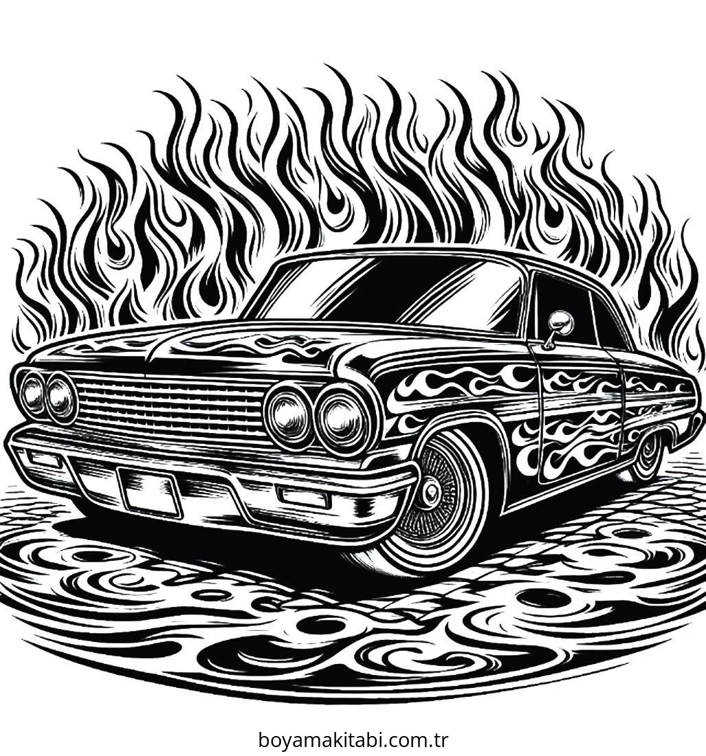 Lowrider boyama sayfası – çizgi film temalı, basit çizim