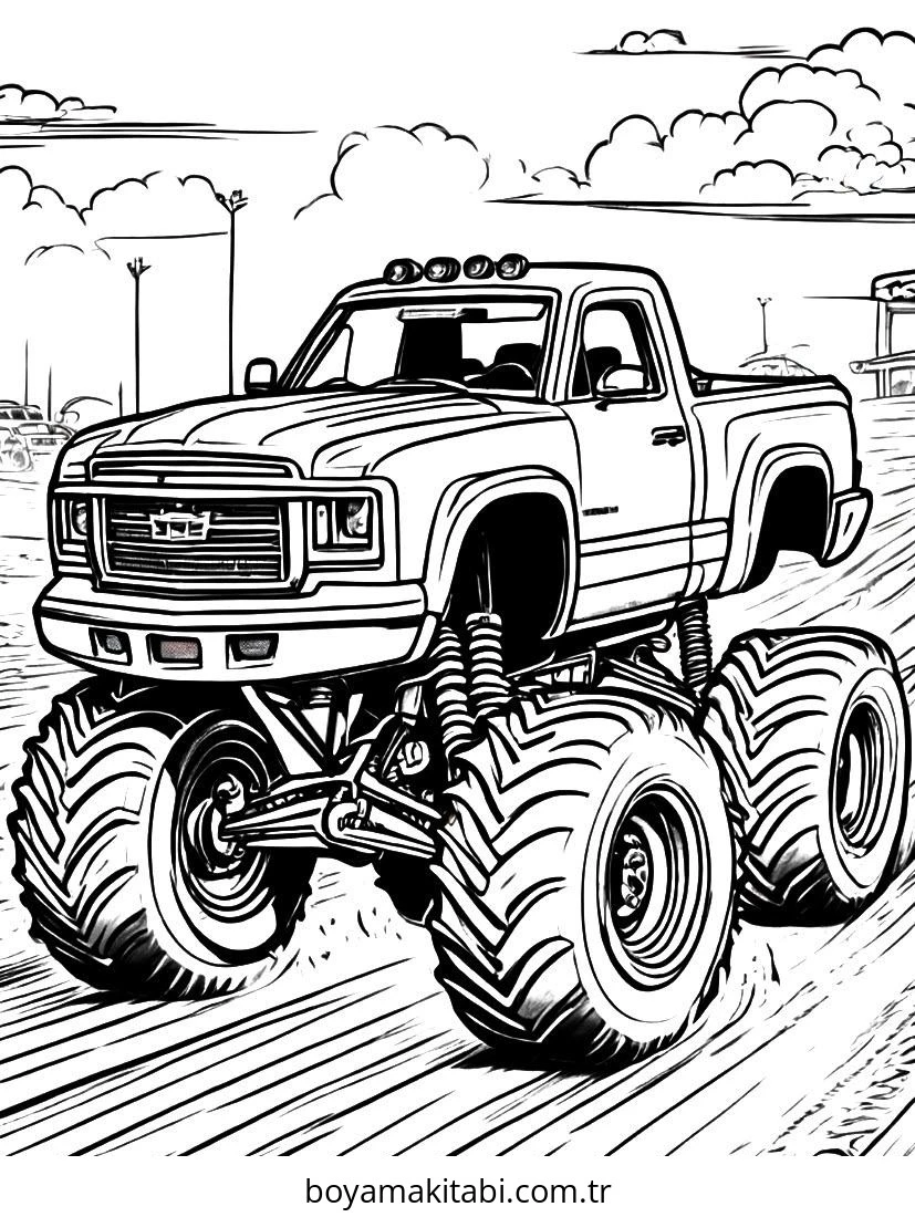 Monster Truck boyama sayfası – okul öncesi, evde etkinlik
