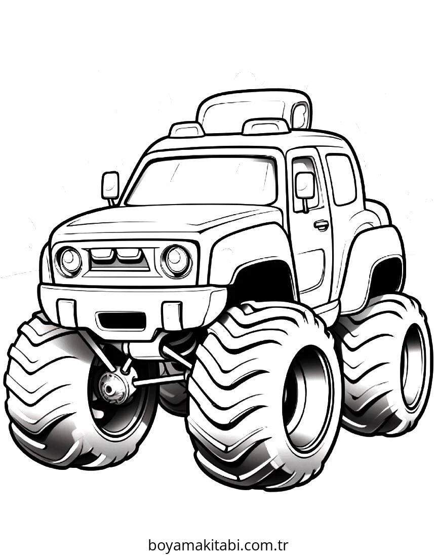 Monster Truck boyama sayfası – sevimli karakter, sanatsal çalışma