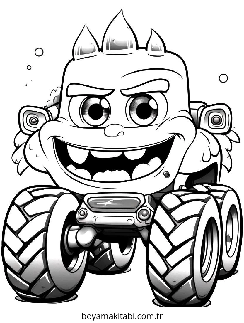 Monster Truck boyama sayfası – çizgi film temalı, basit çizim