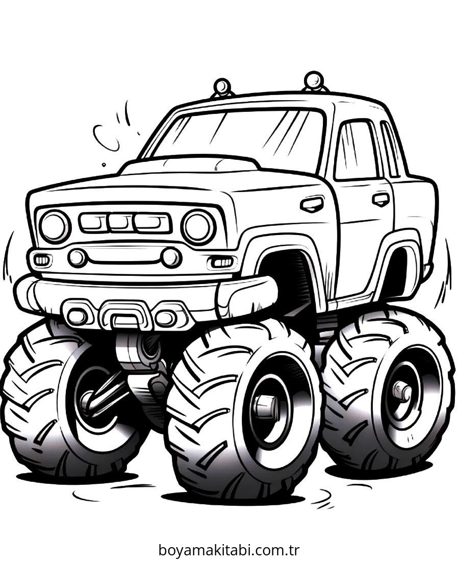 Monster Truck boyama sayfası – renkli çizimler, okul öncesi