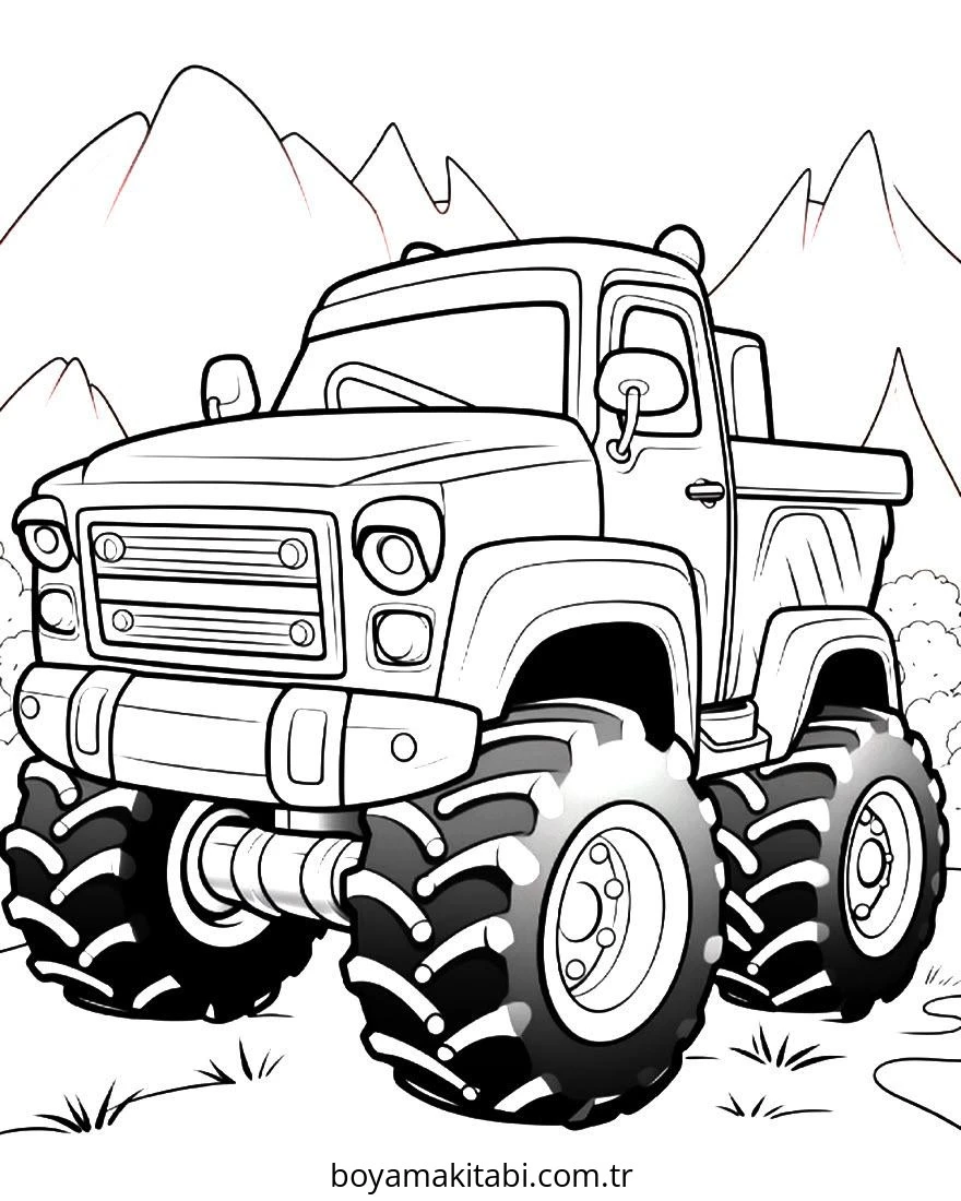 Monster Truck boyama sayfası – çocuklar için, çizgi film temalı
