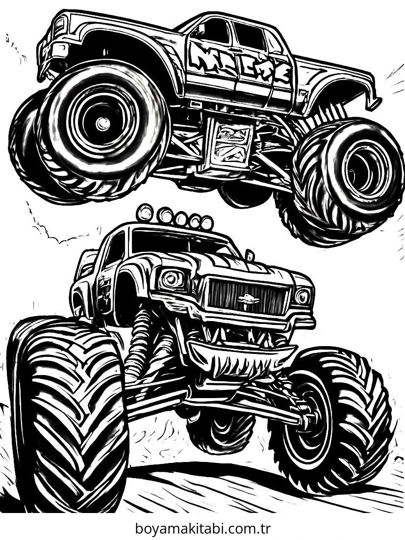 Monster Truck boyama sayfası – kolay boyama, eğitici aktivite