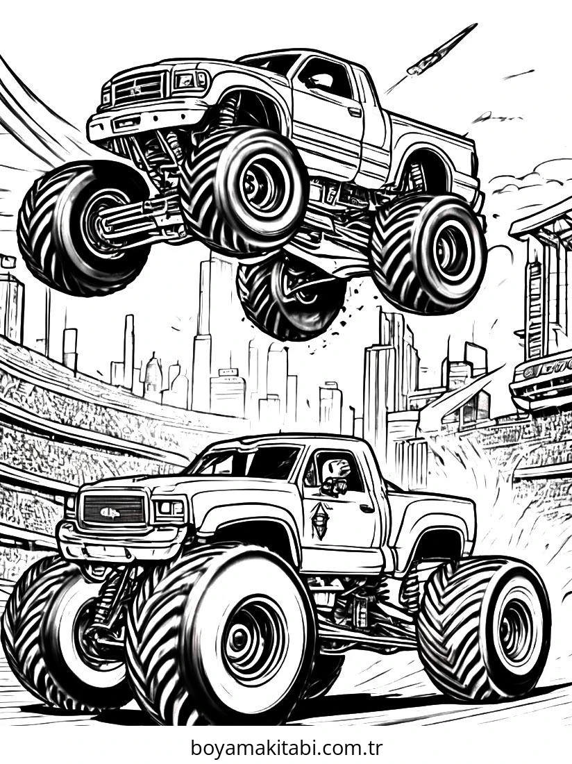 Monster Truck boyama sayfası – eğlenceli etkinlik, el becerilerini geliştirir