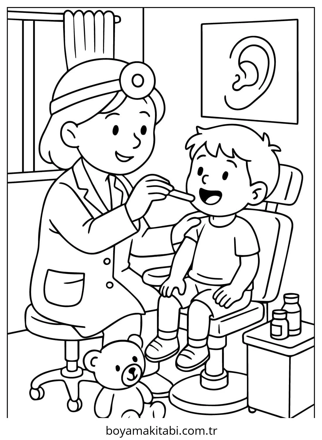 Doktor boyama sayfası – basit çizim, kolay boyama