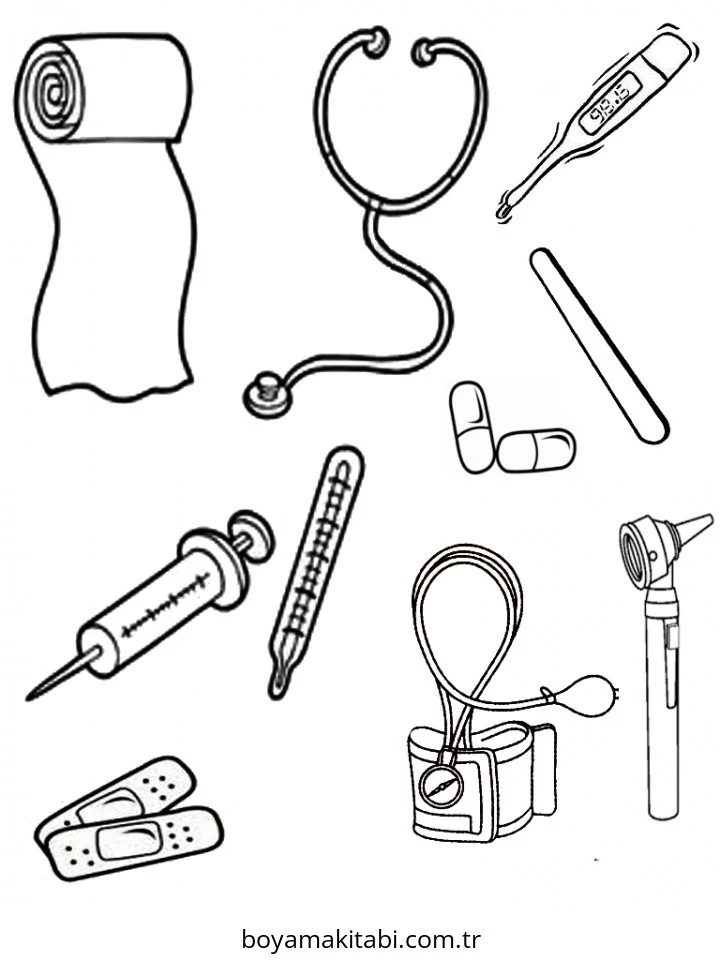Doktor boyama sayfası – PDF indir, sevimli karakter