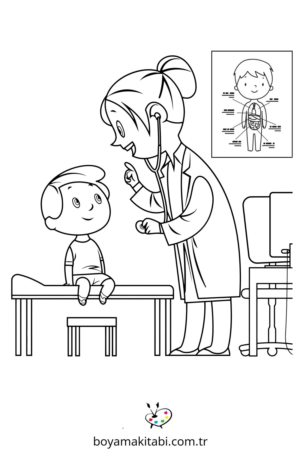 Doktor boyama sayfası – boyama etkinliği, çocuk aktivitesi