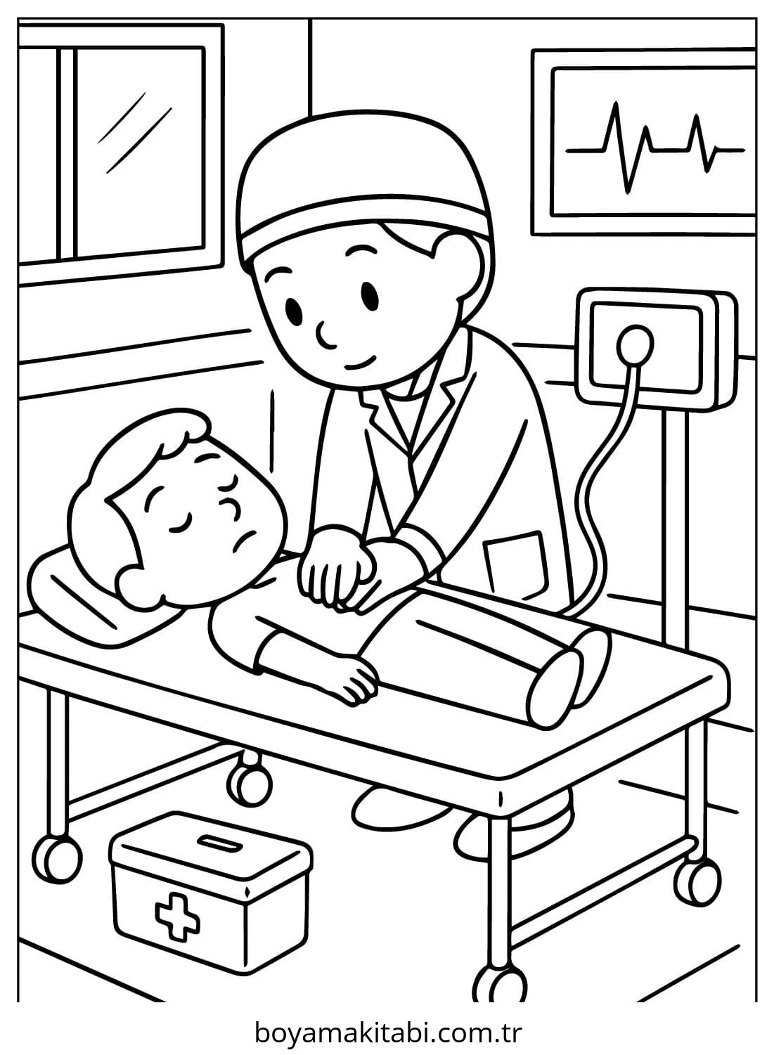 Doktor boyama sayfası – çocuk aktivitesi, PDF indir